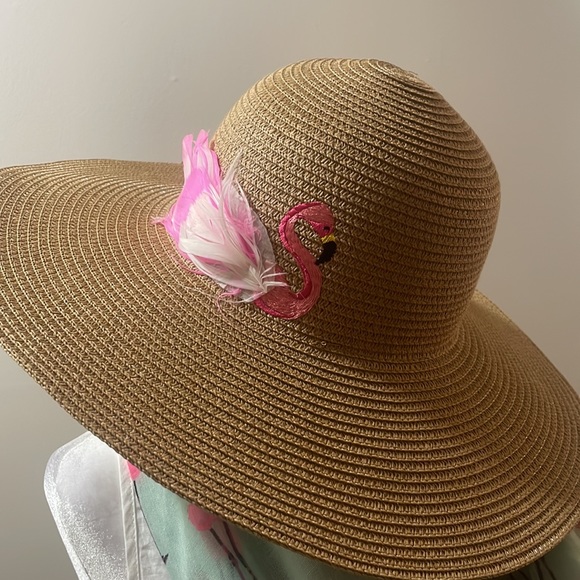 Summer Hat & Scarf Set, Flamingo Themed, Color: light green/hot pink - Picture 4 of 15
